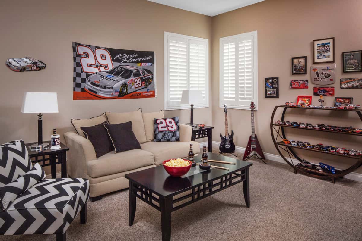 Cleveland man cave with shutters
